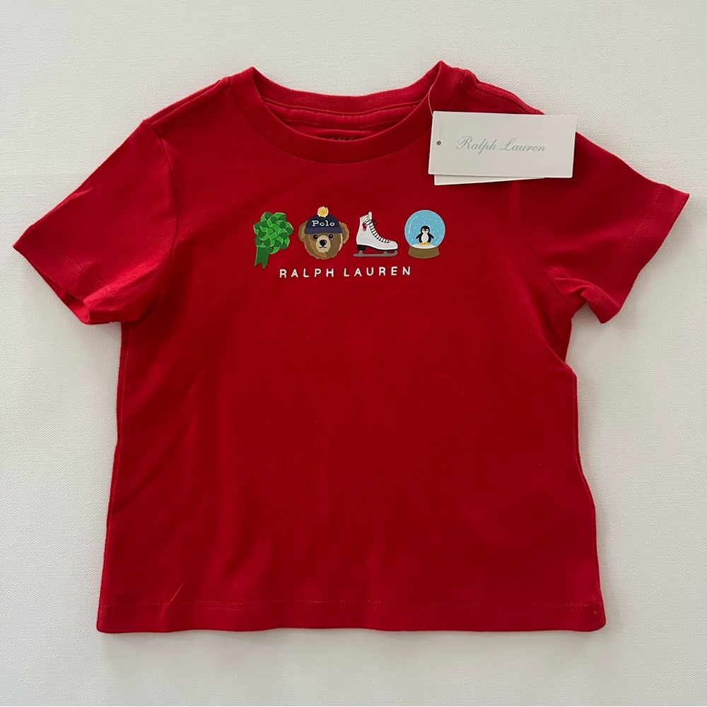 Ralph Lauren 18 Months Baby Bear Red T-shirt Tee Top Holiday Christmas